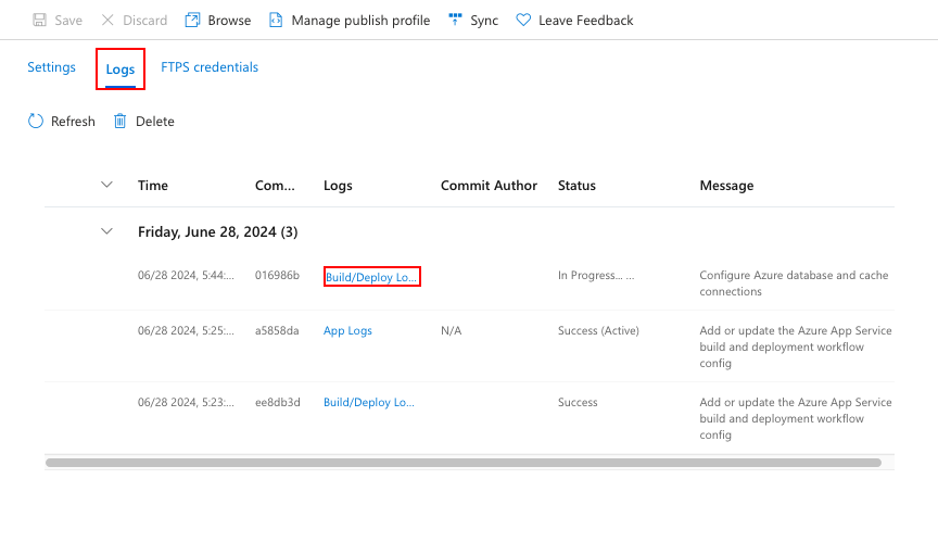 螢幕擷取畫面:顯示新增至 GitHub 工作流程檔案以用於資料庫移轉套件組合的步驟。