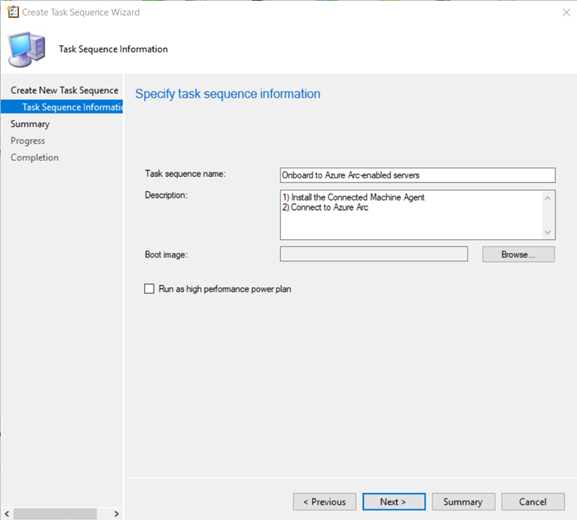 Configuration Manager 中 [建立工作順序精靈] 的螢幕擷取畫面。