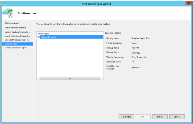 Screenshot shows how to confirm the backup type.