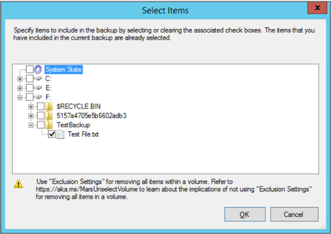 Screenshot shows how to select items to back up.