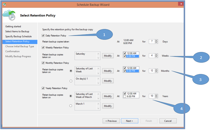 Screenshot shows the example of a retention policy.