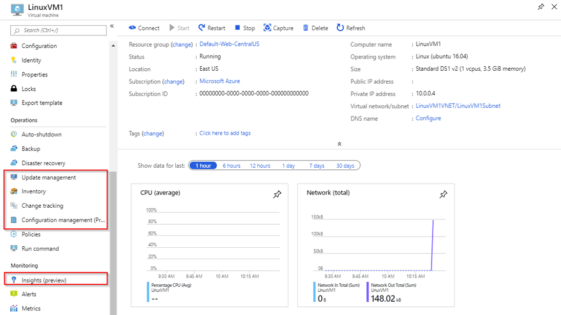 Azure 入口網站中的虛擬機器設定螢幕擷取畫面