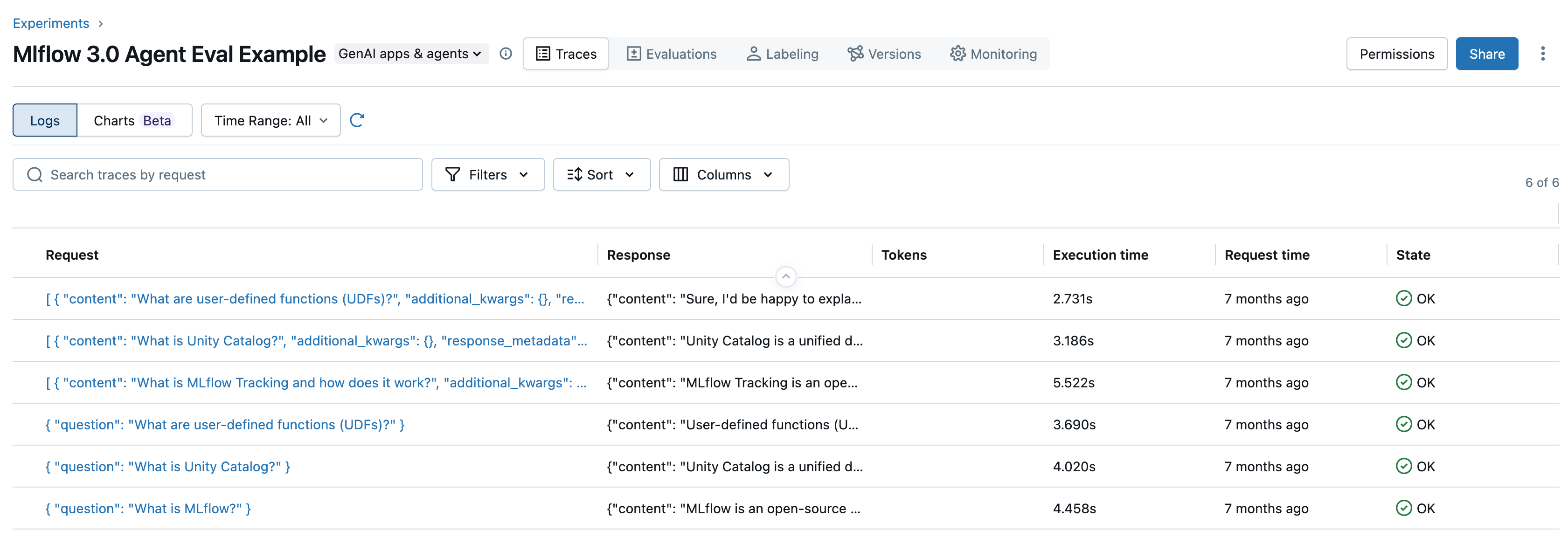 模型頁面的 [追蹤] 標籤，顯示多個追蹤的詳細資料。