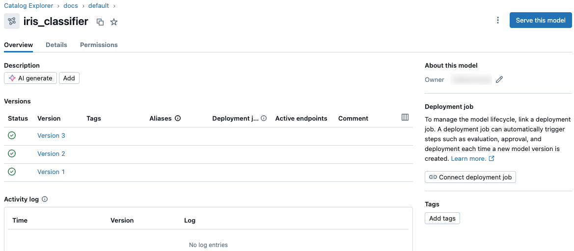 模型詳細數據頁面