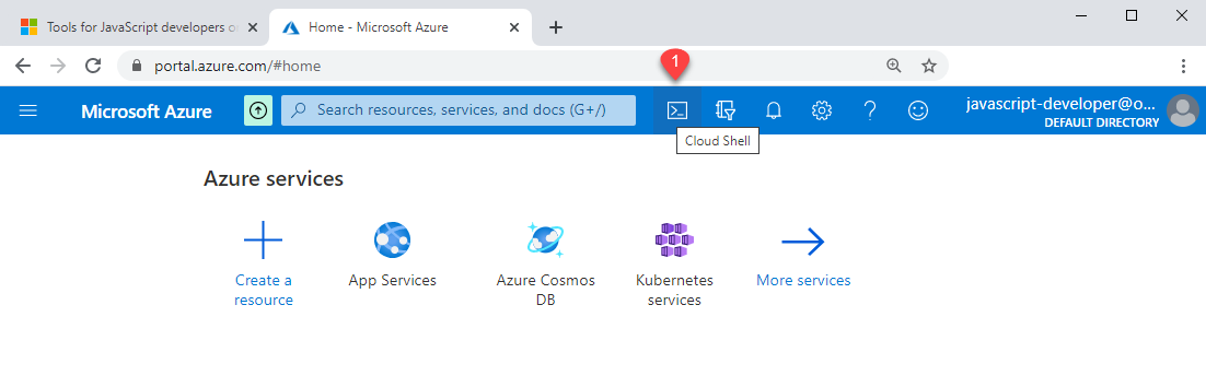 如果您使用 Azure 入口網站，入口網站可從頂端導覽列取得 Azure CLI。