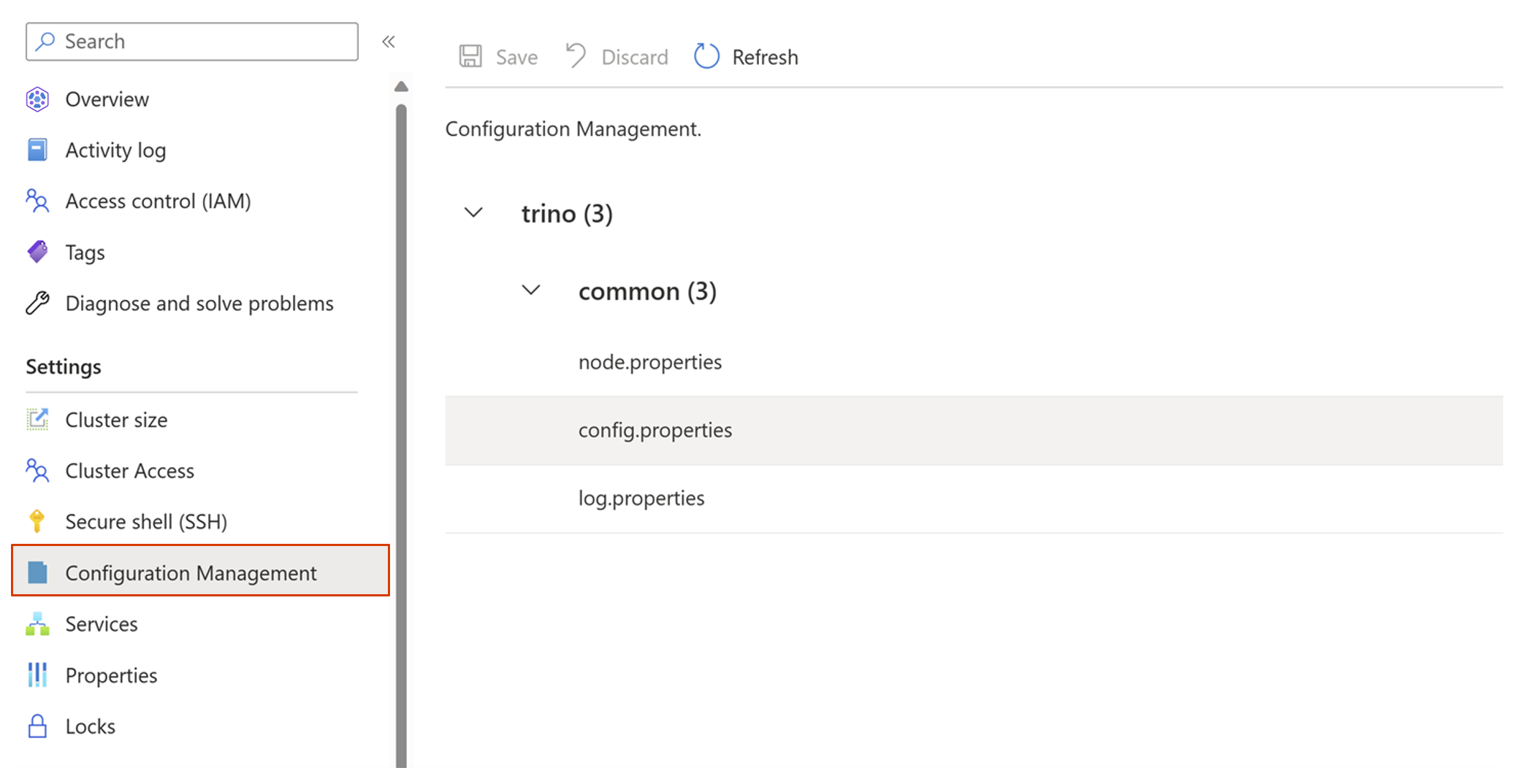 顯示 Azure 入口網站 組態管理的螢幕快照。