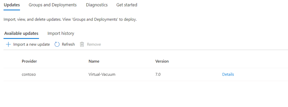 Screenshot that shows the imported update added to the list.