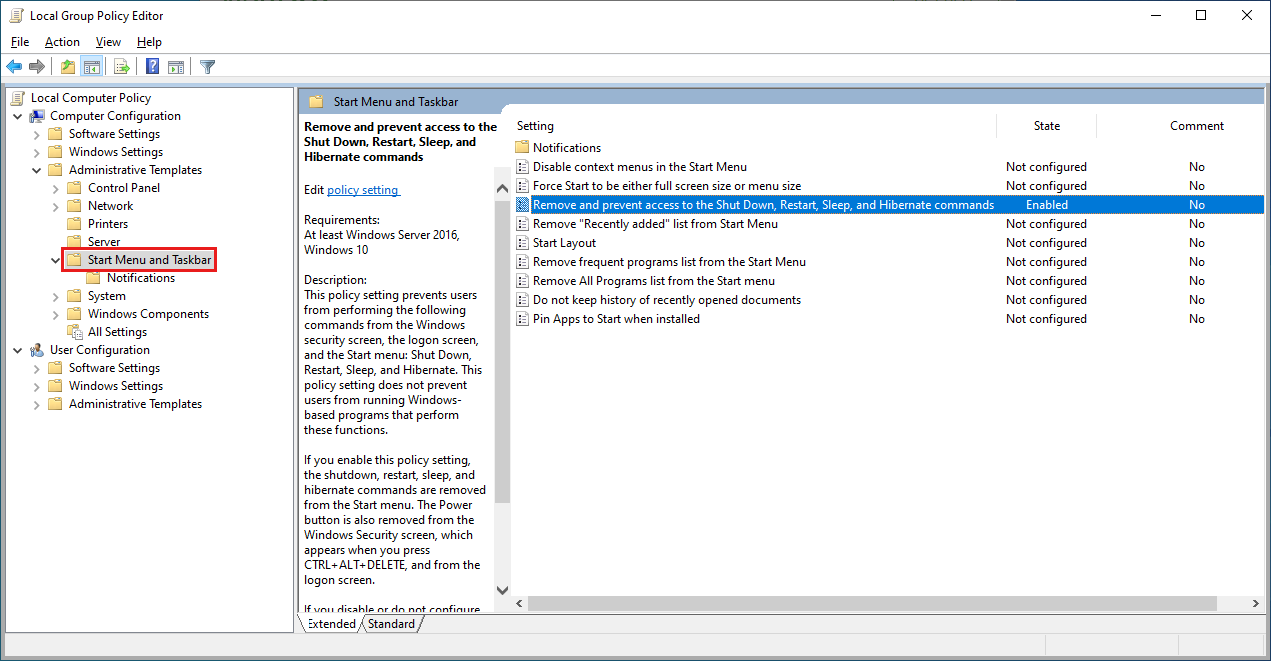 Windows 中群組原則編輯器的螢幕擷取畫面。