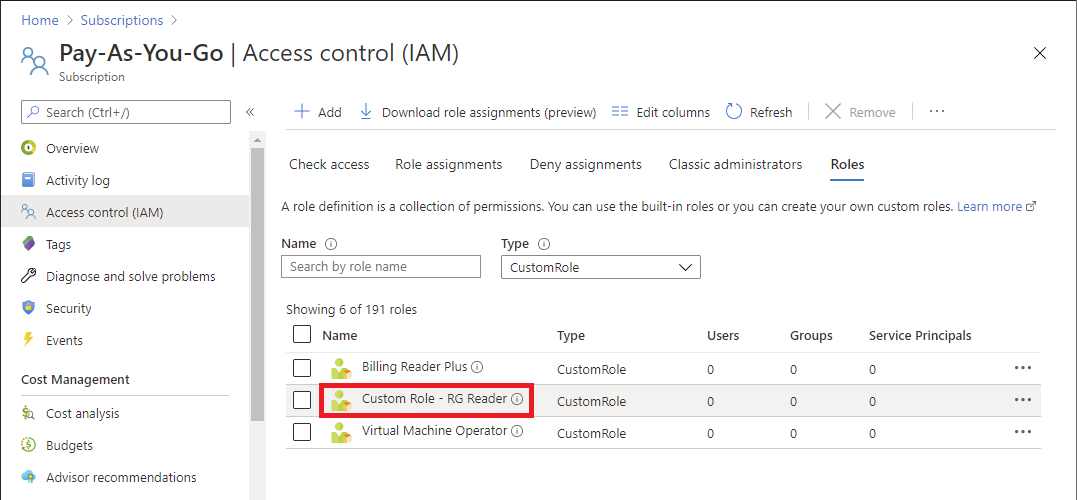 Azure 入口網站 中的新自定義角色