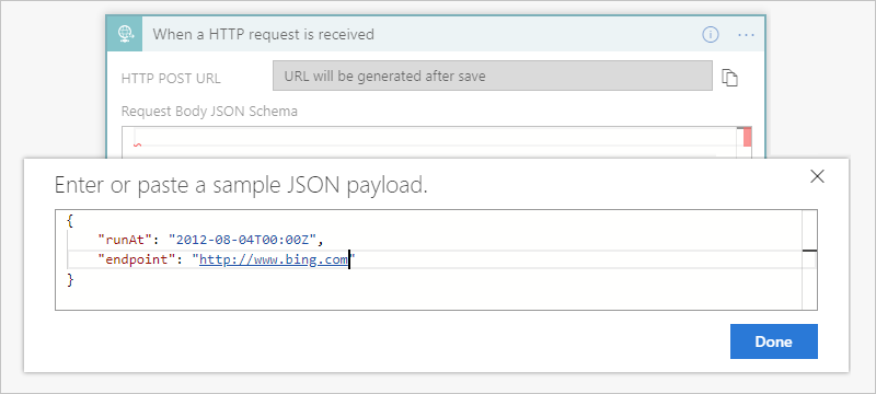 顯示範例 JSON 承載的螢幕擷取畫面。