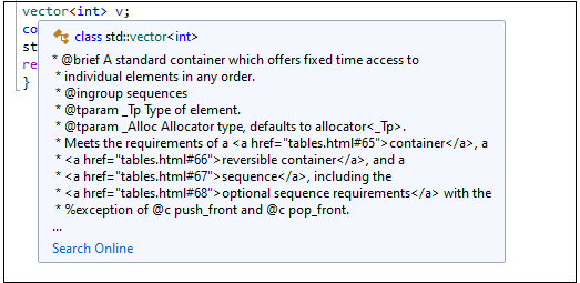 GCC IntelliSense 彈出視窗的螢幕快照,其中顯示標頭檔。