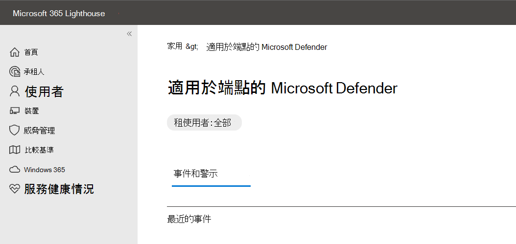 Microsoft 365 Lighthouse 中的事件清單螢幕擷取畫面