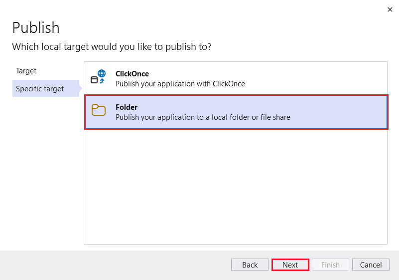 在 Visual Studio 中挑選特定的發佈目標