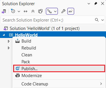 Visual Studio 發行右鍵選單