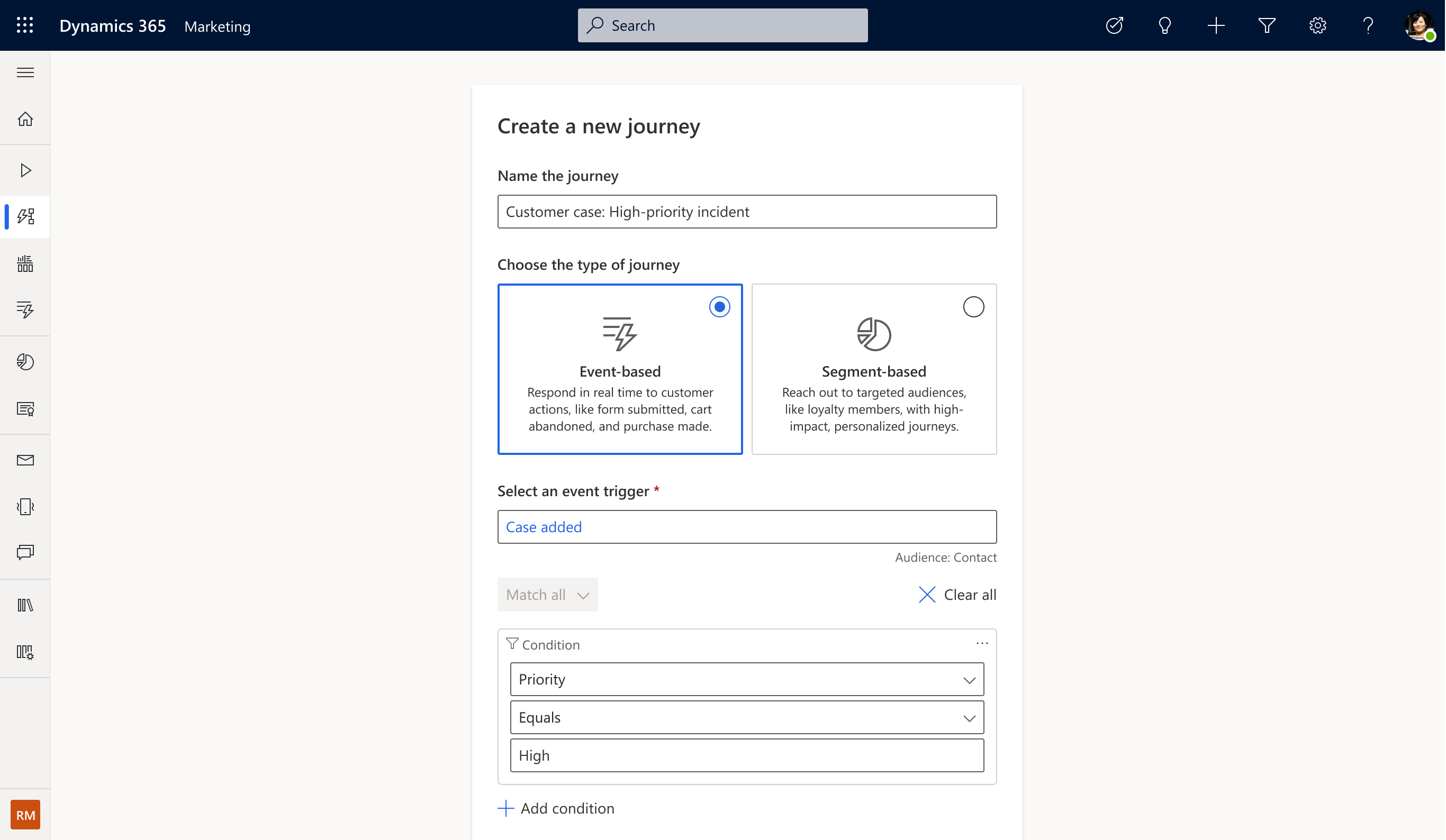 Trigger and drive journeys for a specified customer action.