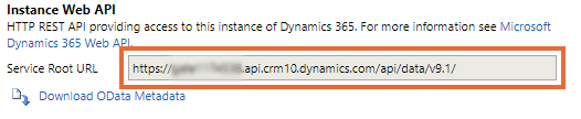 Customer Service 應用程式安裝 - OData URL。