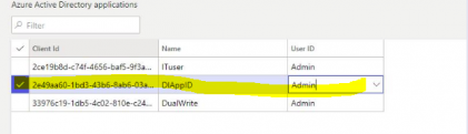 Azure AD 應用程式清單中的 DtAppID 使用者端。