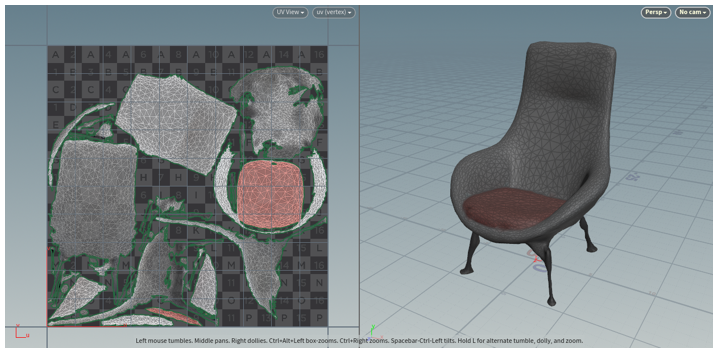 展開的 UV 和 3D 物件。