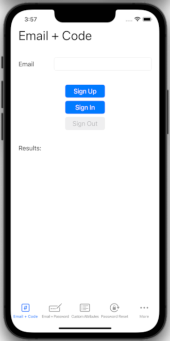 提示使用者在 iOS 應用程式中輸入電子郵件的螢幕擷取畫面。