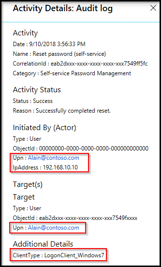 Microsoft Entra 稽核記錄中的範例 Windows 7 密碼重設