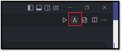 VS Code diff 編輯器畫面右上角的螢幕快照，其中顯示要選取 [合併] 選項的位置。