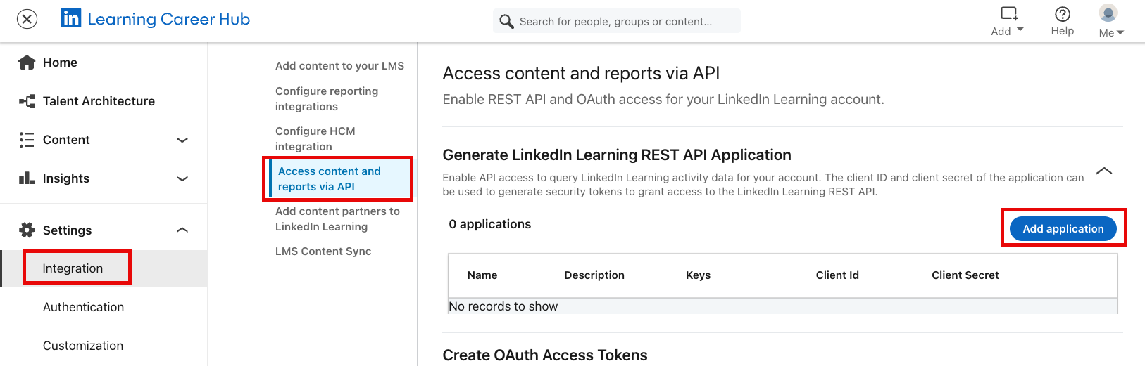 linkedin-learning-add-api-keys-screen