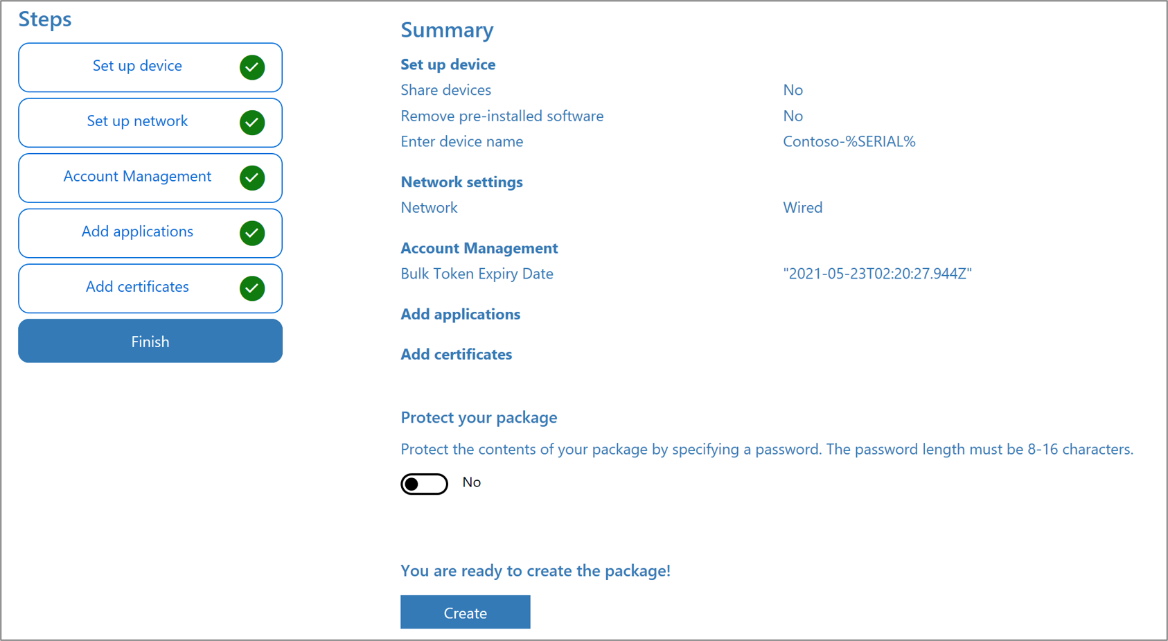 Windows 設定設計工具應用程式中套件保護的螢幕快照