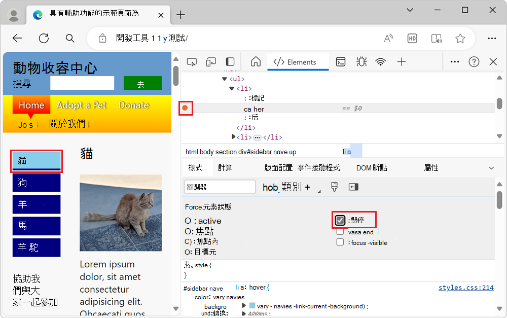 DevTools 模擬懸浮狀態