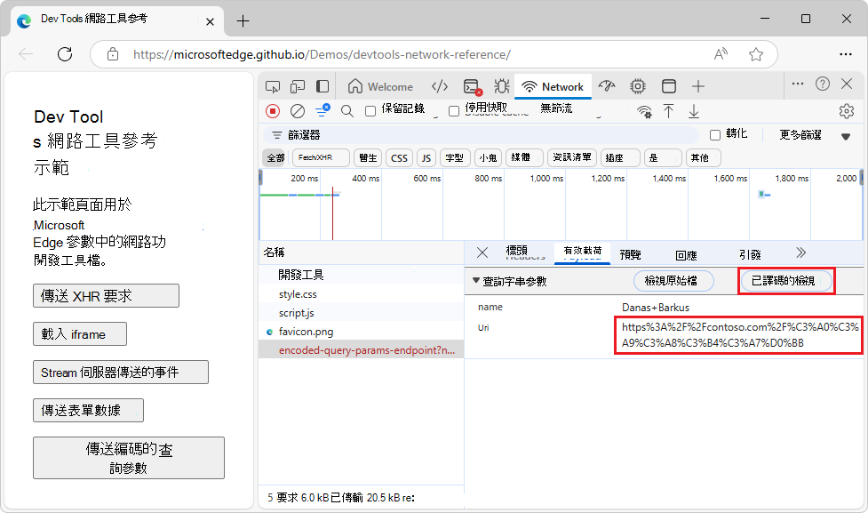 以 URL 編碼字元顯示的查詢字串參數