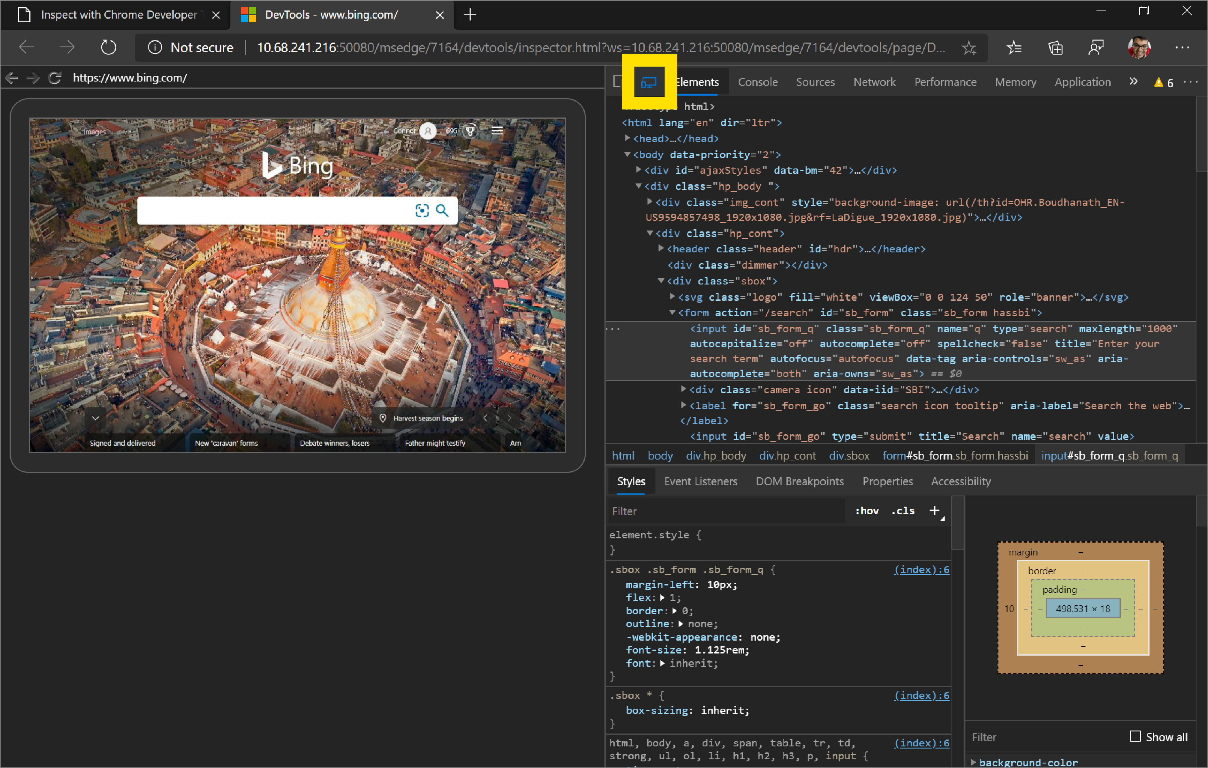 客戶端 Microsoft Edge DevTools 中的切換螢幕投射按鈕