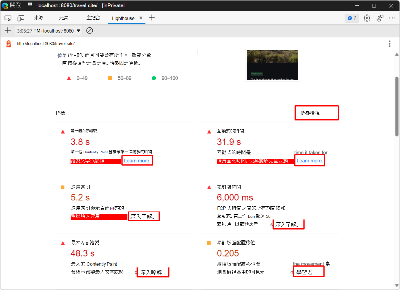 擴展的指標部分