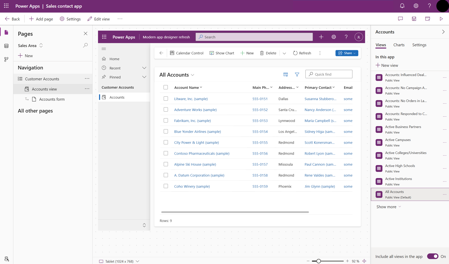 選取要新增至應用程式的帳戶資料表。