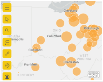 Screenshot of an ArcGIS map and the all map tool options displayed.