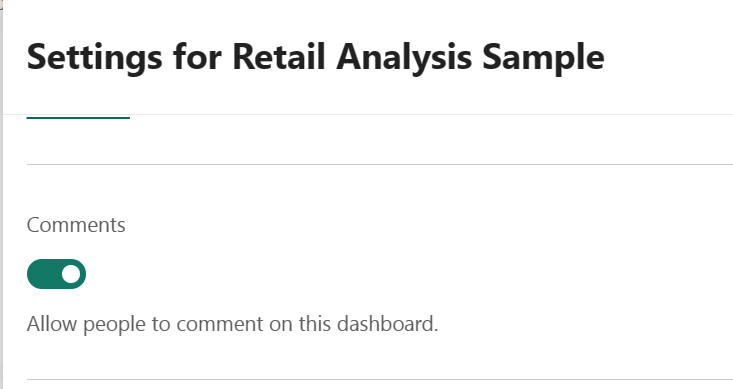 Screenshot showing toggle for disabling comments on a dashboard.