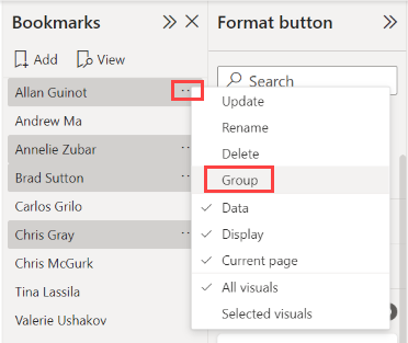 Screenshot showing creating a bookmark group.