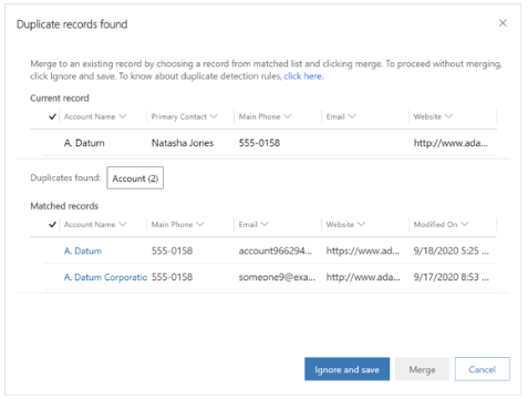 Duplicate detection dialog