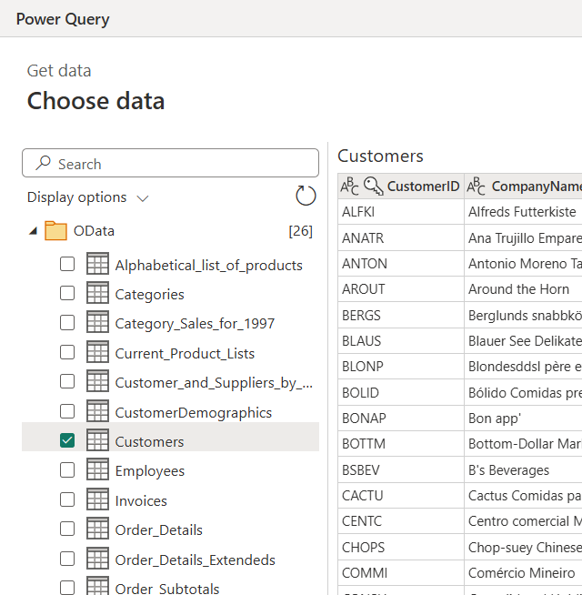 Power Query 導覽器對話方塊的螢幕擷取畫面，其中已選取 [Customers] 資料表。