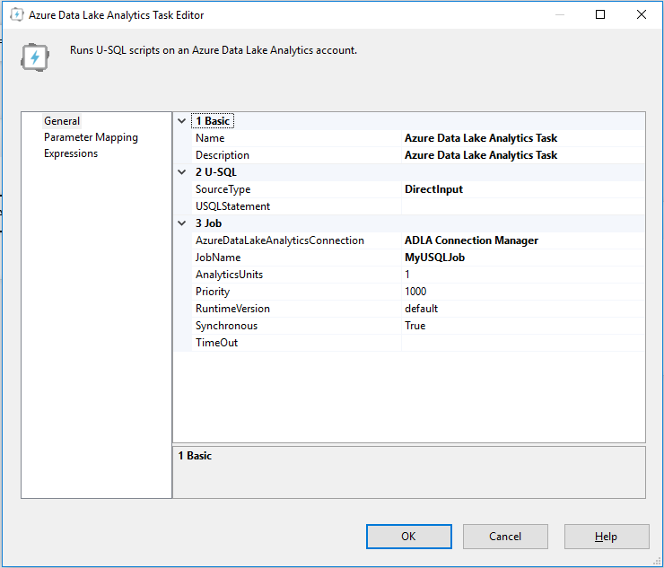 SSIS 中的 Azure Data Lake Analytics 工作