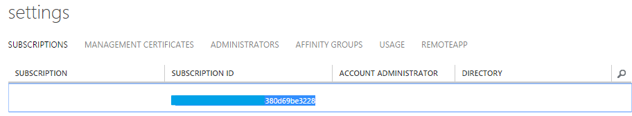 Azure 管理入口網站中，顯示 [設定] 頁面內 [訂閱] 索引標籤的螢幕擷取畫面。