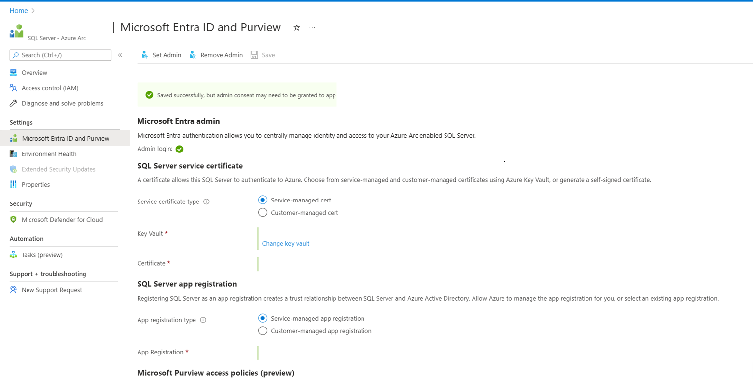 螢幕擷取畫面,其中顯示了在 Azure 入口網站設定 Microsoft Entra 身分驗證,並自動產生憑證和應用程式。