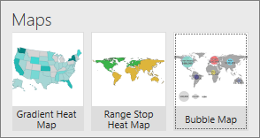 SQL Server 行動報表提供之三種不同地圖的螢幕擷取畫面。