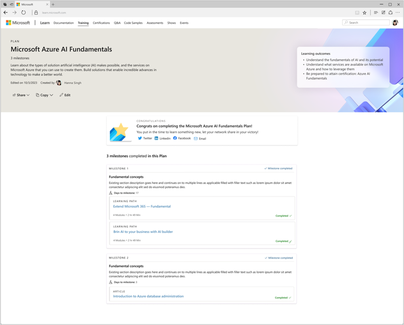 Microsoft Azure AI 基礎計畫截圖