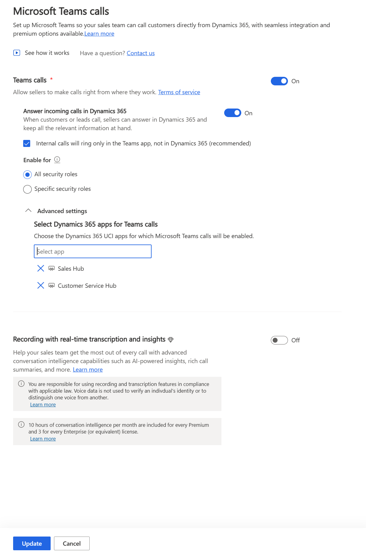 顯示如何從 Microsoft Teams 通話頁面上的 [進階設定] 移除自定義應用程式的螢幕快照。