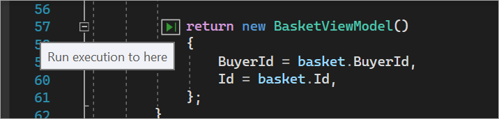 顯示 [執行至按兩下] 和綠色箭號的螢幕快照。