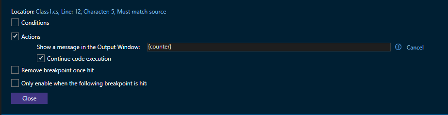顯示計數器輸出消息的屏幕截圖。