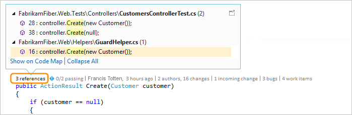 顯示如何在Visual Studio 2019 中選取CodeLens參考選項的螢幕快照。