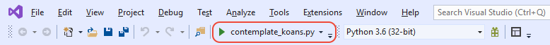 此螢幕擷取畫面顯示如何使用 Visual Studio 的實心播放箭號來啟動程式偵錯。