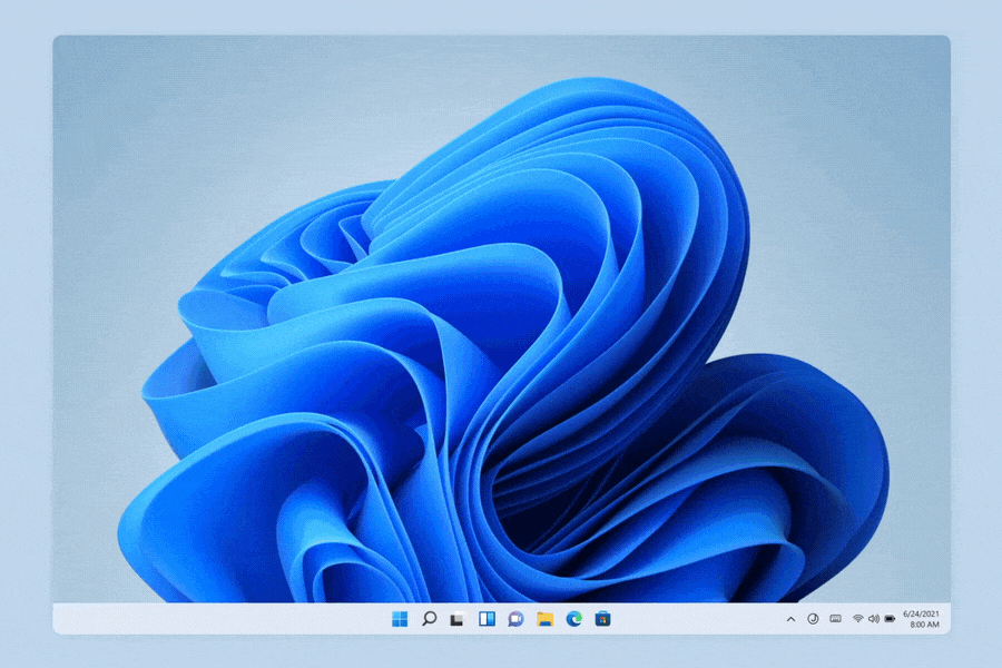 一幅動畫圖片，依序顯示多個Windows介面表面，例如開始選單和搜尋窗格。每個表面在呼叫時會從工作列滑起，關閉時則會往下滑，且方式一致。