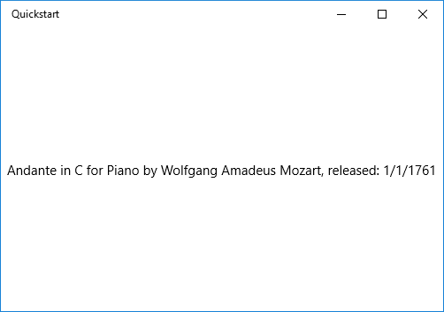 WinUI 應用程式的螢幕擷取畫面，顯示系結至單一專案的 TextBlock。