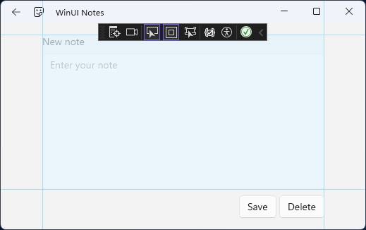 新的筆記頁面介面，格子由 Visual Studio 突出顯示。